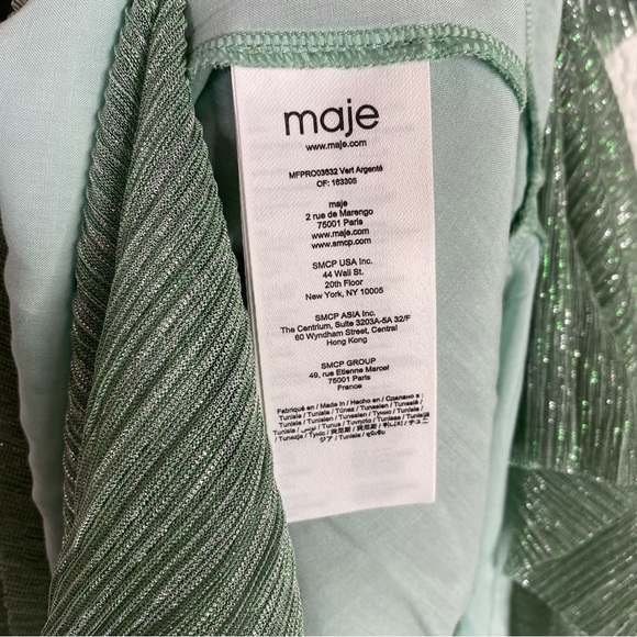 Maje Green Stretch Lurex Ruffled Midi Dress - Picture 6 of 8